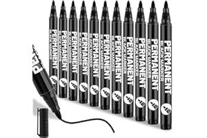 WINKIO 12 Stück Permanent Marker Wasserfest, Schnell Trocknender Lackstift Schwarz, 1-2 mm Wischfest Wasserfeste Acrylstifte, Permanentmarker Schwarze für Karton, Keramik, Glas, Holz, Metall