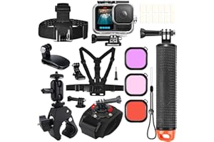 ShipeeKin Zubehör Set Kit für Gopro Hero 13 12 11 10 9 Wasserdicht Tauchgehäuse Unterwasser Schwimmender Handgriff Brustgurt Kopfgurt Handgelenkgurt Zaun Clamp Kappenklemme Rotfilter Antifog-Einsätze