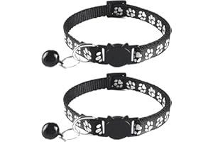 DDHHCP 2 Stück Halsband Katze, Katzenhalsband mit Sicherheitsverschluss und GlöCkchen, Süßes Kätzchenmuster Einstellbar Katzen Halsbänder (Schwarz)