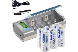 Mspalocell Baterías Recargables C 4000mAh con Cargador Universal LCD para AA/AAA/C/D/9V, Cargador de Baterías NIMH