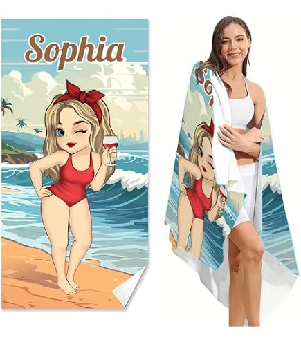 Serviette de plage personnalisée avec photo - Serviette de plage en microfibre avec images et texte personnalisables, douce et confortable - Convient pour la natation, le fitness, le camping, le bord