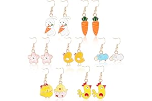 DPKOW 7 Paires Pâques Boucles d'Oreilles Pendantes, Pâques Bijoux Boucle d'Oreille Cadeaux pour Femme Fille Enfants Déguisement Accessoires, Pâques Lapin Poussin Boucles d'Oreilles Carotte Agneau