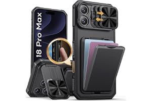Vihibii Skal iPhone 18 Pro Max Kameraknapp, Svart | RFID-blockering, Kortfack, Kickstand, Skjutbar Kamera, Stöttåligt Heavy-D