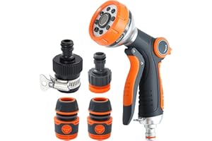 ZEPPHI Gartenbrause, Hochdruck Garten Spritzpistole, 8-Funktionen Spritzdüse, Einstellbarer Wasserdurchfluss Handbrause für Bewässerung Rasen, Haustier Baden, Autowaschen, Bürgersteig Reinigung(2025 Neu)