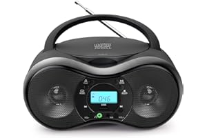 Tragbarer CD-Player Boombox, JOVELL Tragbares Bluetooth-FM-Radio für Kinder Erwachsene, 2x3W Boombox Kompakter CD-MP3-Player mit Aux-Eingang | Kopfhöreranschluss | USB-Eingang | Schlafmodus (Schwarz)
