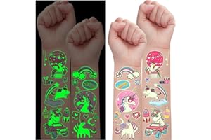 Leesgel Tatuaggi Unicorno per Bambini, 30 Fogli Luminosi Tatuaggi Temporanei Stickers Trasferelli, Accessorio per Regali Fine Festa, Giochi, Pignatta e Gadget Compleanno Bambini