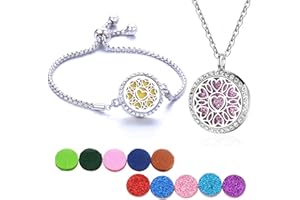 RIXERKOC Juego de Collar de Pulsera de aceites Esenciales con difusor de aromaterapia, Colgante de medallón con difusor Ajustable, Juego de 10 Almohadillas de Repuesto para Mujeres y niñas (Corazón)