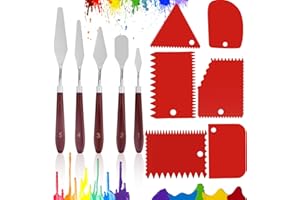 Fosoloni 11 stück Spachtel für Acrylmalerei, 5 stücke öL Malen Palettenmesser+6 stücke Abstreifermesser, Acryl Spachtel Set, Palette Messer für Strukturpaste, Edelstahl Acryl Spachtel Zum öLgemäLde