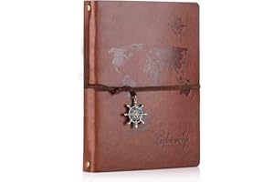 ‎SEEALLDE SEEALLDE Leder Notizbuch A5 Leere Seiten Journal Notebook Weltkarte Vintage Travel Tagebuch Notiz Skizzenbuch