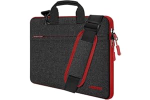 ‎HSEOK HSEOK 15"-15.6"-16" Torba na ramię na laptopa etui ohronne z paskiem, wodoszczelna torba na laptopa do 15"-16" MacBook Acer HP Dell Lenovo Asus Huawei Mi Samsung,Czarny&Czerwona krawędź
