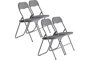 URBNLIVING Set mit 4 x Klappstühlen, für Esszimmer, Büro, industriell, gepolstert, strapazierfähig, Premium-Qualität, Metallrahmen, PVC, Samt, gerippt, gepolsterte Sitze (hellgraue Rippschnur)
