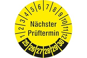 LABELIDENT Mehrjahresprüfplaketten Nächster Prüftermin 2025-2030 - Ø 30 mm - 1.000 Prüfplaketten auf Rolle, Polyethylen, Prüfetiketten gelb-schwarz