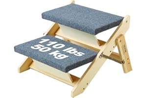 VEVOR Escalier en Bois pour Animaux de Compagnie, 2 marches, Rampe escalier Convertible 2 en 1 pour Chiens de Petites et Grandes Races, capacité Charge 50 kg, pour accès aux Lits, canapés, véhicules