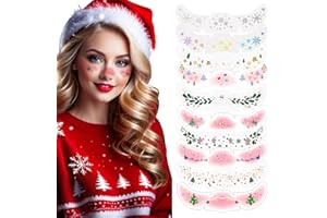 VYIBPDY 10 Piezas de Con Motivos Navideños Tatuajes Temporales Faciales, Pegatinas Brillantes con Pecas, Diseño Impermeable, Accesorios para Fiestas, Regalos para Mujeres(B)