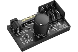 SinLoon 4 Pin PWM Fan Controller Hub - Supports 6 Fans, SATA/DC5525 Dual Power, with Speed Control Knob, Max 60W 5A Output, PC Case Fan Speed Adjuster