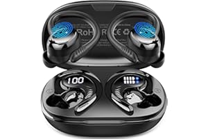 HUPOAF Ecouteurs Bluetooth sans Fil Sport, 2025 Écouteur Bluetooth 5.4 avec 4 ENC Mic, 60+Hrs Ecouteurs sans Fil HiFi Stéréo, IP7 Étanche Oreillette Bluetooth Running, USB-C Charge Rapide, Écran LED Casque