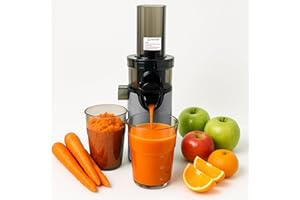 PELAMATIC JuiceInstant Extracteur de jus compact pour fruits et légumes, pressé à froid, presse-agrumes électrique sans BPA, avec tamis, anti-goutte, mixeur lent qui conserve les vitamines (Gris)