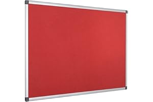 Bi-Office Pannello In Feltro Maya Con Cornice In Alluminio, Bacheca Con Superficie Di Feltro Liscia Rosso, 90x60 cm