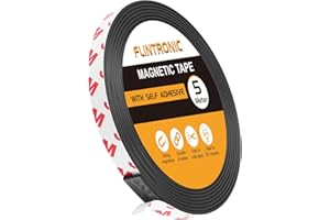 Flintronic 5M Rotolo di Nastro Magnetico, Nastro Magnetico Autoadesivo, Striscia Calamitata con Nastro Adesivo 3M, per Tende, Foto, Poster, Magneti per Frigorifero, Zanzariere, Domestico(1cm*1.5mm)