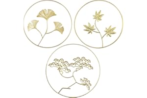 Jinminamz Sculture Da Parete In Ferro Decorazione Rotonda Metallo Oro Murales Foglia D'Acero Ginkgo Biloba Welcome Pine Wall Murale 3D Foglie Per Soggiorno Office Dellhotel Corridoio(3 Pezzi)