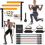 Hommie Pilates Bar Kit mit Widerstandsbänder für Frauen und Mann, 3 Stück Stick Squat Yoga Pilates Resistance Bands mit Griff