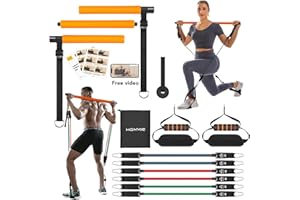 ‎HOMMIE Hommie Pilates Bar Kit mit Widerstandsbänder für Frauen und Mann, 3 Stück Stick Squat Yoga Pilates Resistance Bands mit Griffe, Türanker & Fußschlaufen für Pilates Krafttraining
