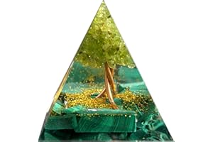 BESORGONE Árbol hecho a mano, pirámide de orgonita, peridoto con piedra de malaquita, generador de energía de Reiki positivo, colección de orgón curativo de cristal