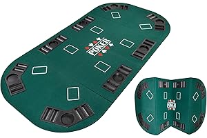 POKEO Plateau de Poker Pliable 4 Parties Rectangulaire - Vert - Tapis Poker - Jeu de Cartes et Jetons - Tapis de Poker Pliable avec Porte-Gobelets - Idéale sur Table Basse Salon