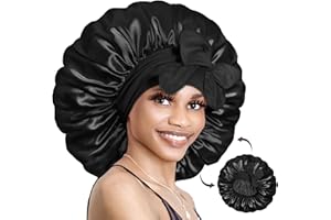 BONNET QUEEN Reversible Satin Bonnet for Sleeping Adjustable Silk Hair Cap for Women Night Head Wrap for Curly Long Braid Tresse Wigs, Black