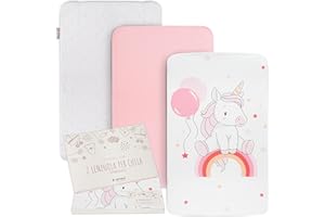 GOYSILA Sabanas Bajera Next2Me Chicco 2Piezas 100% Algodon + 1 Protector Colchón Certificado Oeko-Tex 50x83cm (Unicornio)