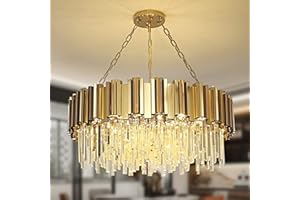 AOOCHOK Modern Kristall Pendelleuchte Gold Kronleuchter, Rund Kristall Hängeleuchte, Häengelampe für Wohnzimmer, Esszimmer, Schlafzimmer, Restaurant, E14 x 12, Ø75 cm