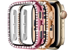 MYAPULUA 2Pack Bling Case for Apple Watch Screen Protector 45mm for Women,Hard PC Diamond Glitter Crystal Full Protection Protective Cover for iWatch Series 10 9 8 7 6 5 4 SE,05-pink/rose gold