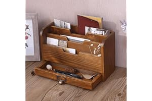 CHZIMADE 3 Tier Wooden Letter Holder Mail Sorter Letter Rack with Drawer Desktop Organiser Document File Storage Stand