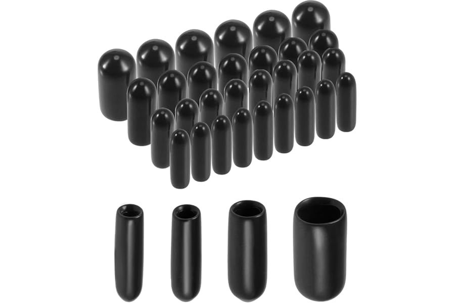 sourcing map 100pcs Round Rubber End Caps Protective Caps 2mm 3mm 4mm 6mm Black Vinyl Cover Screw Thread Protectors Assortment