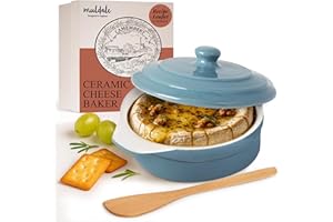 Muldale Camembert Baking Dish with Lid Gift Set - Cheese Baker in Blue - Lead Free Brie Baking Dish - Ceramic Camembert Baker - 14cm - With Spreader and Box