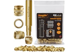 HANGLIFE M6 Insertos Roscados de Ajuste Térmico con Puntas Soldador, Insertos de Tuercas para Componentes de Impresión 3D y Piezas de Plástico - Tuercas Moleteadas Métricas de Latón (50 Piezas)