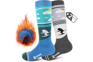 RIOROO 2 pary dziecięcych skarpet narciarskich z wełny merynosów grube termiczne wyściełane długie skarpety narciarskie dla chłopców dziewcząt skarpety śniegowe nad łydkę zimowe skarpety outdoorowe łyżwiarstwo turystyka piesza