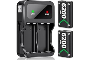 HELLCOOL Bateria para Mando Xbox, 2x6200mWh Pilas Recargables con Cargador Pilas/Cable Carga/Display LED, Compatible Xbox Series X|S/Xbox OneX|S|Elite Controller - 25 Horas de Juego