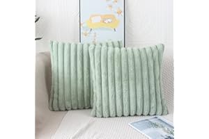 NIULAA Salbei Grün Kissenbezug 40x40 2er Set Flauschig Plüsch Deko Kissenbezüge Weich Gestreift Pelz Kissenhülle Dekokissen Sofakissenbezug Luxus Sofakissen Zierkissenbezüge Wohnzimmer Sofa