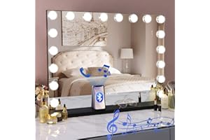 Hansong Hollywood Mirror 80x60cm Hollywood Vanity Mirror with Lights and Bluetooth Black Makeup Mirror with 18 LED Bulbs