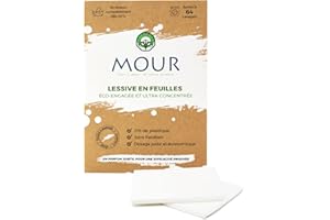 MOUR® Feuille de Lessive Écologique – 64 Lavages – Emballage Zéro Déchet – Format Pré-Dosé, Pratique à Utiliser et à Ranger – Pour Basse et Haute Température – Fraîcheur Intense