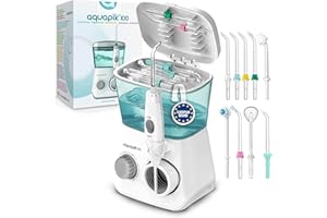 BOSTON TECH Irrigador dental Aquapik 100 ® – Limpieza bucal profunda con 10 niveles de presión, 9 boquillas, depósito de 600 ml, ideal para encías sensibles, ortodoncia, puentes e implantes. (Blanco)