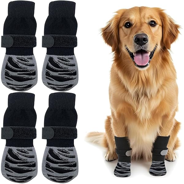 Chaussettes Antidérapantes Pour Chien Taille M (4 Pièces) - Tissu Doux, Empêche Les Glissades, Protège Les Coussinets