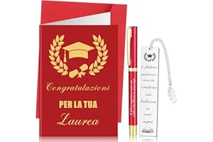 Clabby 3 Pezzi Set Regali di Laurea per Studente Segnalibro Metallo con Frasi Motivazionali Biglietto Congratulazioni Penna di Laureato Segnalibro in Acciaio Inox per Maestra Amica(Rosso)