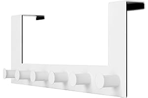WEBI Over The Door Hook,Door Hanger:Over The Door Towel Rack,6 Peg Door Hooks for Hanging,Door Coat Hanger Over The Door Coat Rack for Towels,Clothes,Behind Back of Bathroom,White
