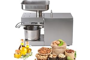 OUKANING Prensa de aceite eléctrica/Prensa de aceite frío y caliente Máquina de prensa de aceite de acero inoxidable Molino de aceite de 600 W Extracción de aceite para oliva Coco Colza Sésamo Maní Coco