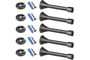 ZHENLE Spring Door Stop 5 Pack Stainless Steel Door Stoppers Door Stop Wall Mounted Doorstops with Screws, Expansion Tube, Base Plate (Black)