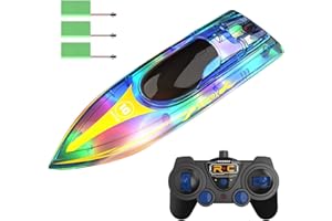 Asslye Ferngesteuertes Boot mit LED-Licht, Fernsteuerung Wasserfahrzeug RC Schiff, 2,4-GHz-Rennboote Nacht Rennboot mit wiederaufladbaren Batterien Speedboot für Erwaschene Kinder