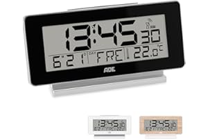 ‎ADE ADE Funkwecker digital mit Batterie | Tischuhr mit Temperaturanzeige, Beleuchtung, Schlummerfunktion | sehr gut ablesbares großes Display | Wecker digital ohne Ticken | schwarz