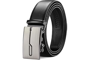 TANGCHAO Ceinture Hommes Réglable à Cliquet Boucle Automatique Ceinture en Cuir pour Homme 35mm de Large Noir 115-145cm